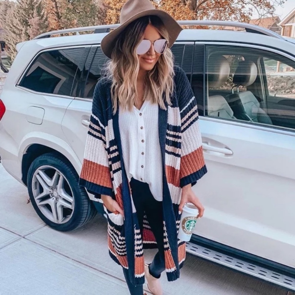 SOLD OUT Boho Striped Long Cardigan Knit Duster Sweater - Picture 7 of 14